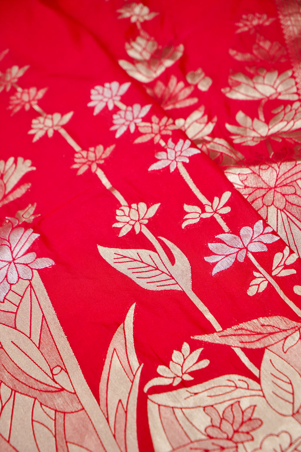 Rani Red Floral Banarasee Georgette Saree
