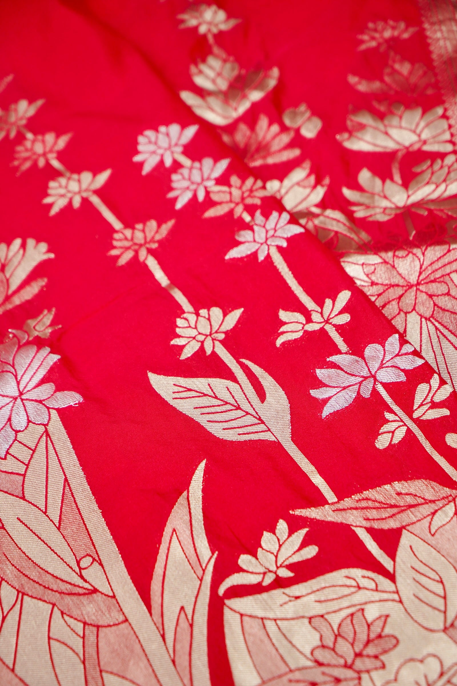 Rani Red Floral Banarasee Georgette Saree
