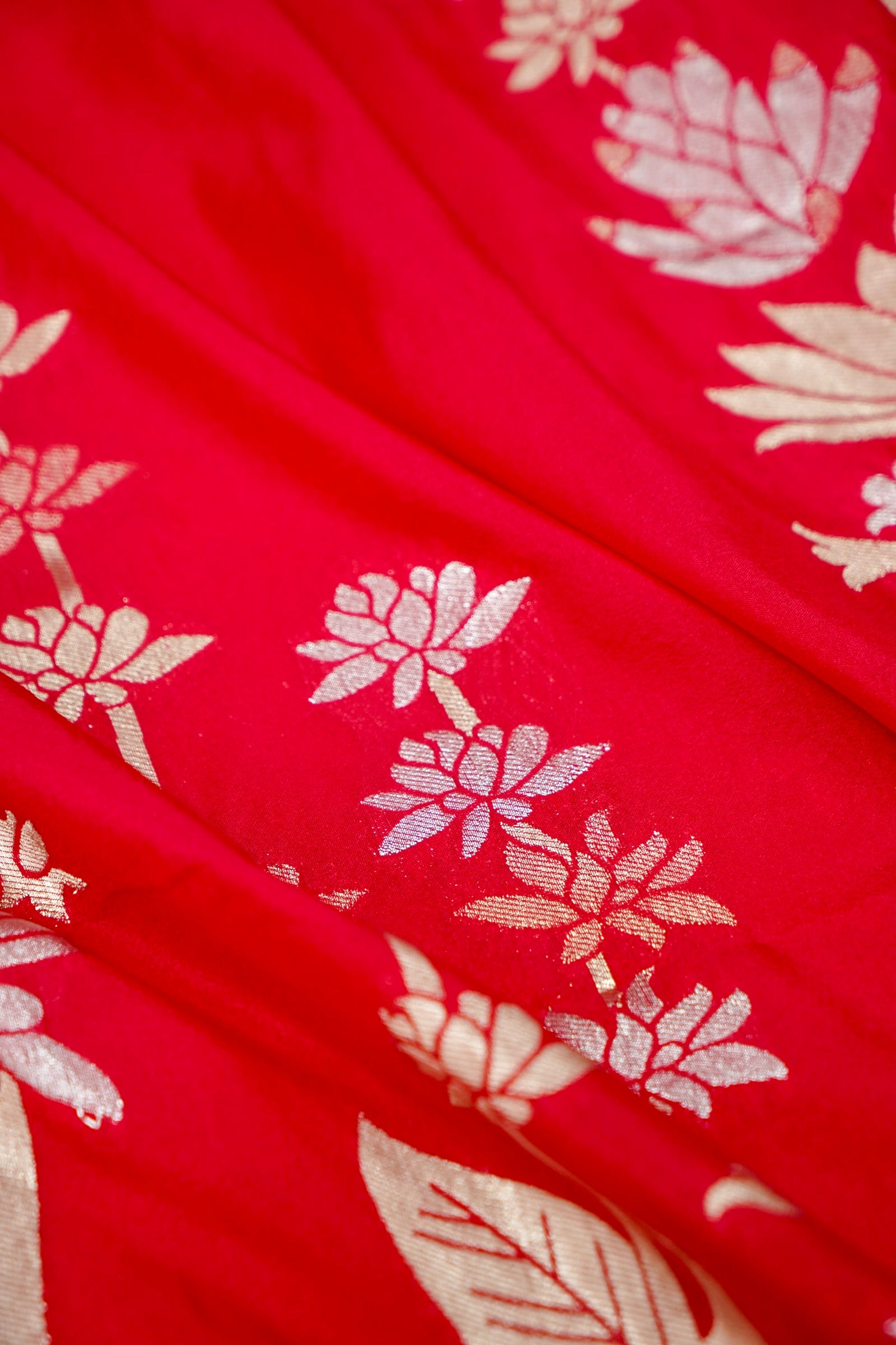 Rani Red Floral Banarasee Georgette Saree