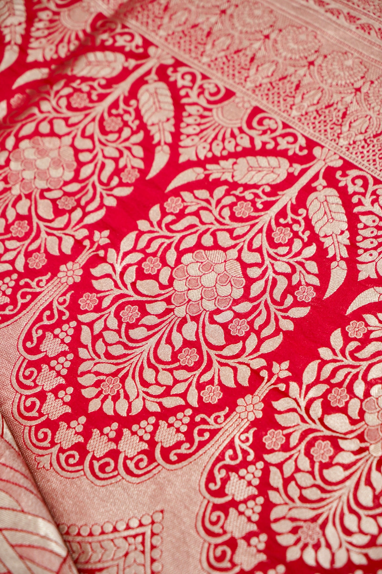 Rani Red Floral Banarasee Georgette Saree