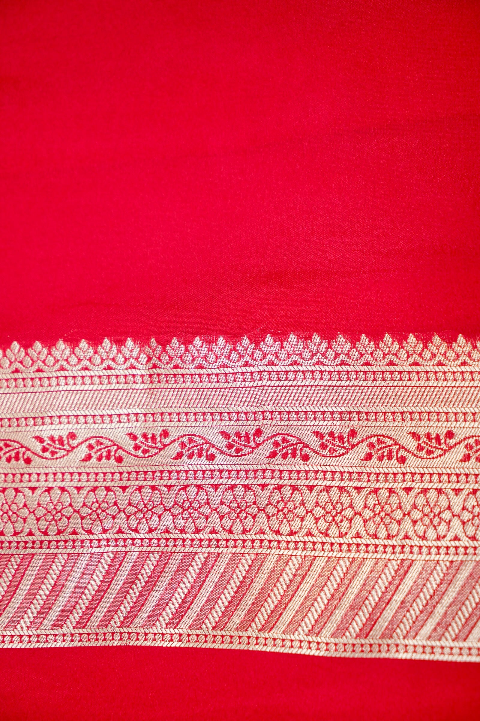 Rani Red Floral Banarasee Georgette Saree