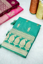 Emerald Green Paisley Banarasee Georgette Saree