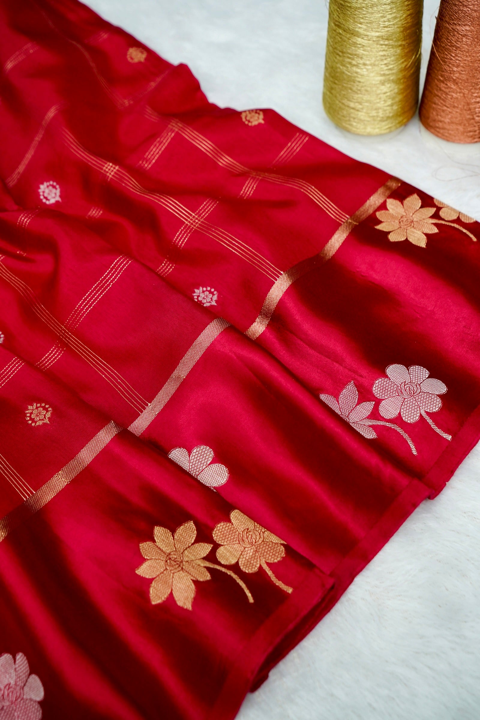 Crimson Red Banarasi Dola Saree