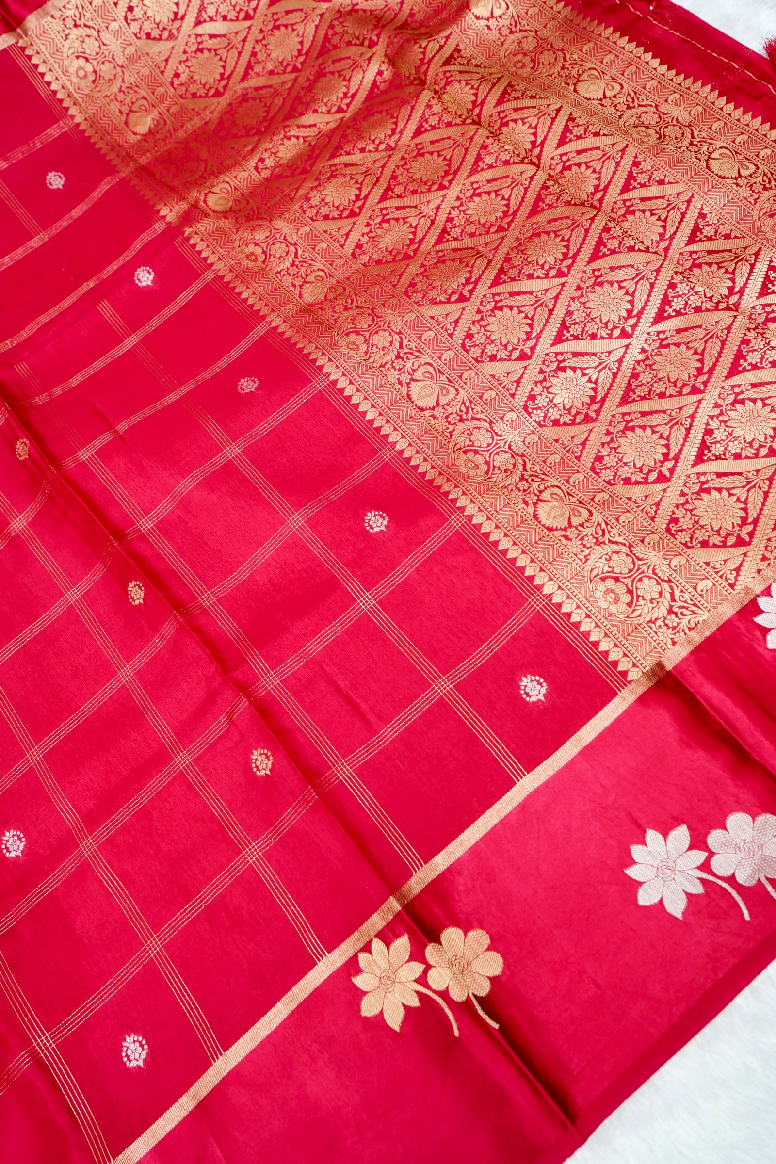 Crimson Red Banarasi Dola Saree