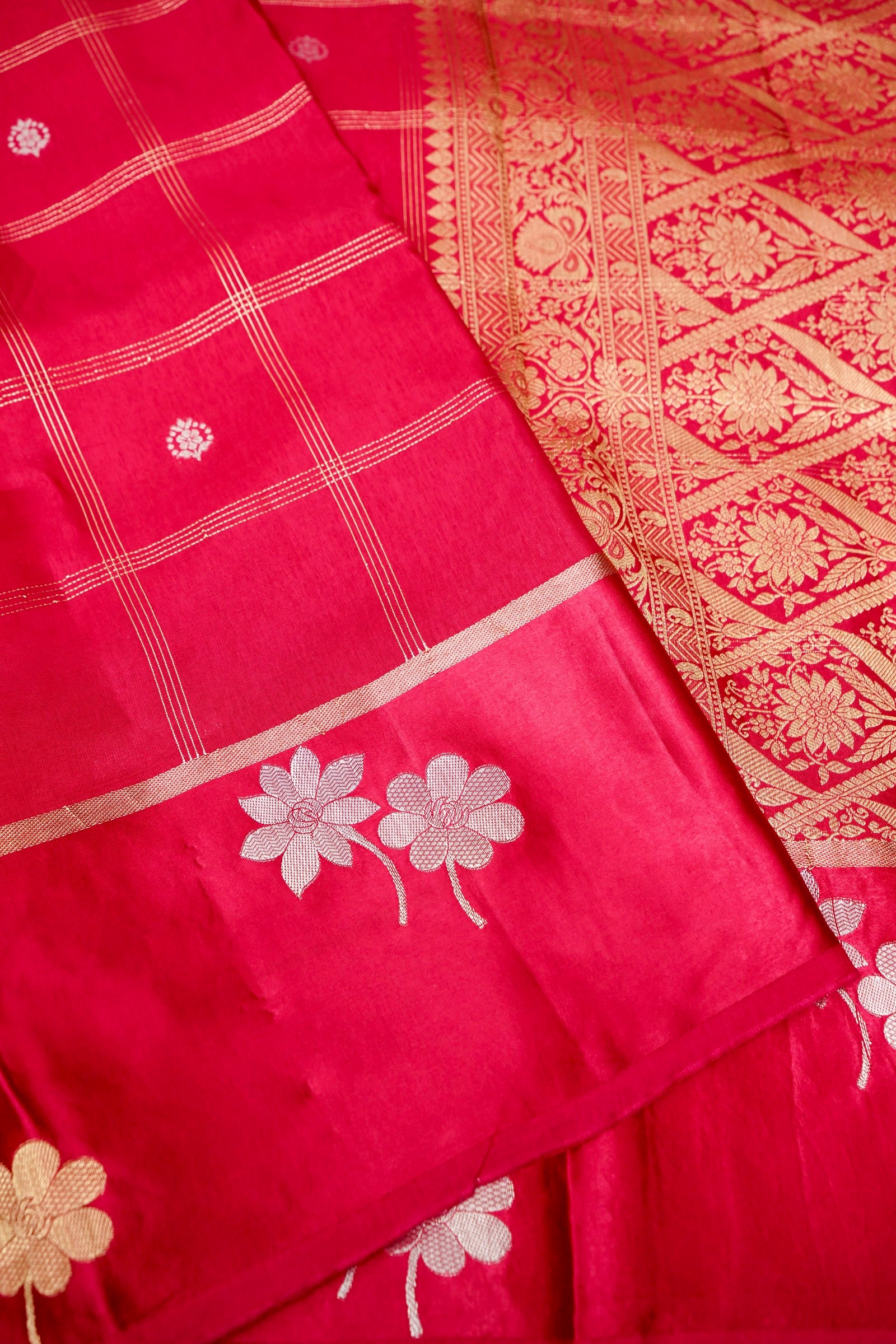 Crimson Red Banarasi Dola Saree