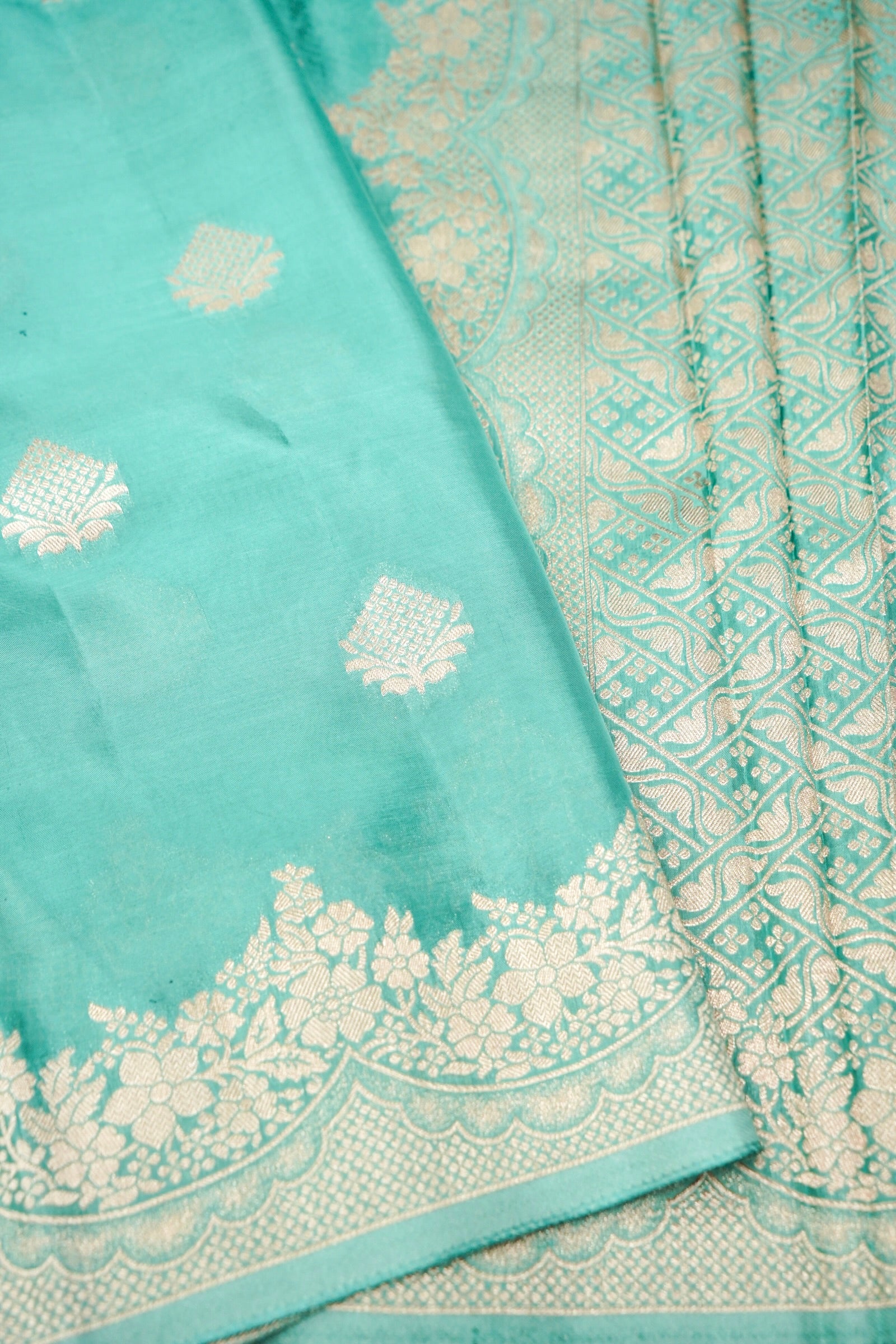 Pista Turquoise Banarasee Dola Silk Saree