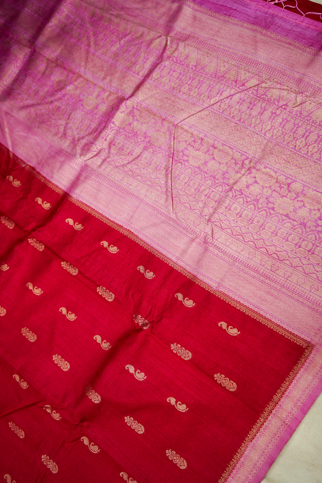 Deep Red Banarasi Khaddi Silk