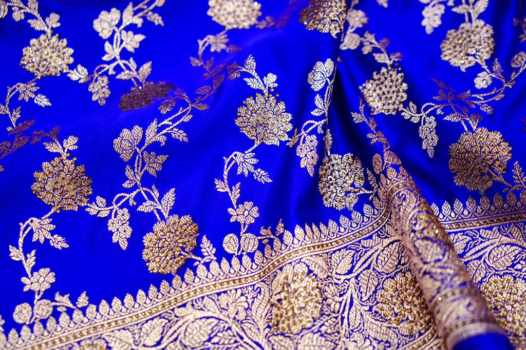 Royal Electric Blue Banarasi Semi Katan Silk Saree