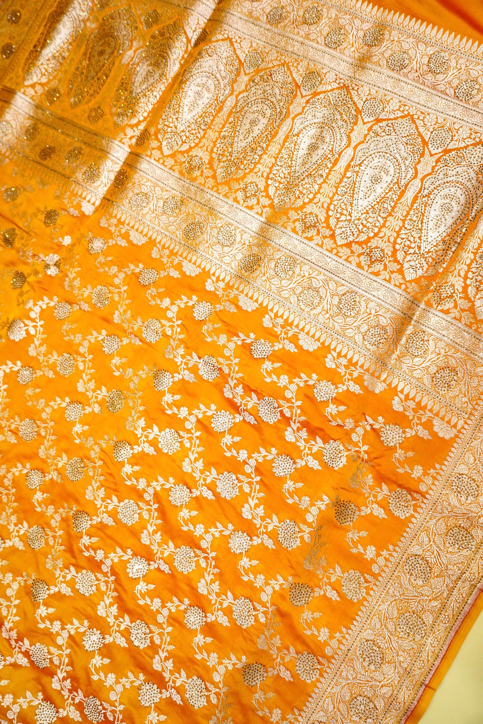 Marigold Yellow Banarasi Semi Katan Silk Saree