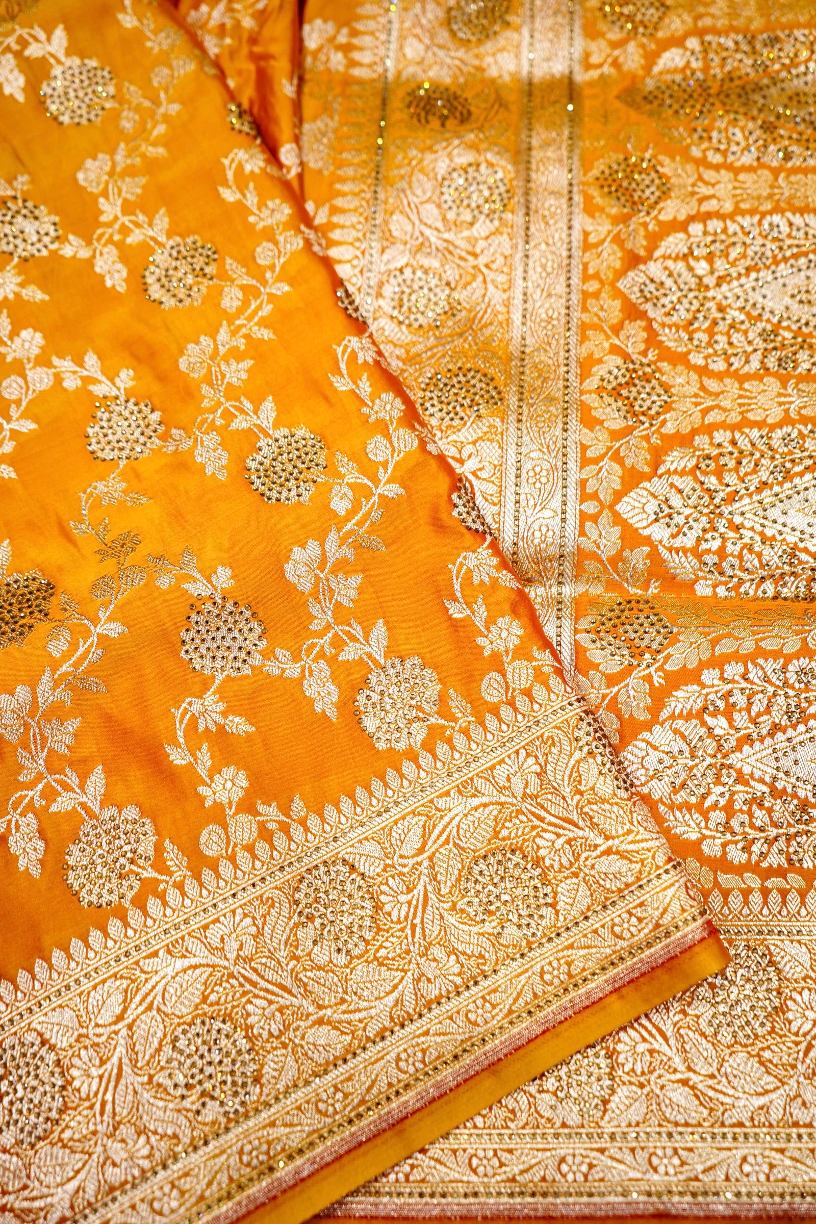 Marigold Yellow Banarasi Semi Katan Silk Saree