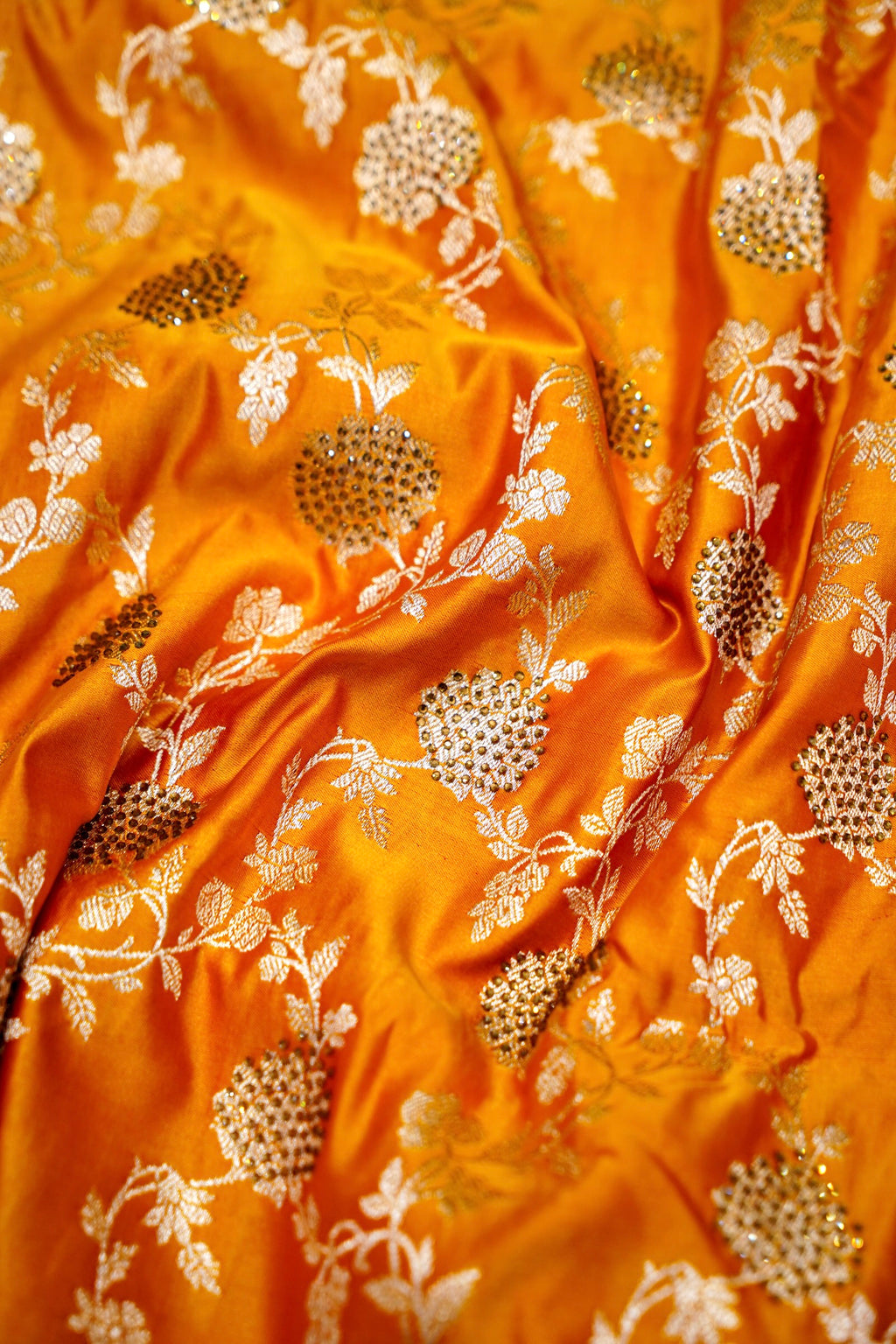 Marigold Yellow Banarasi Semi Katan Silk Saree