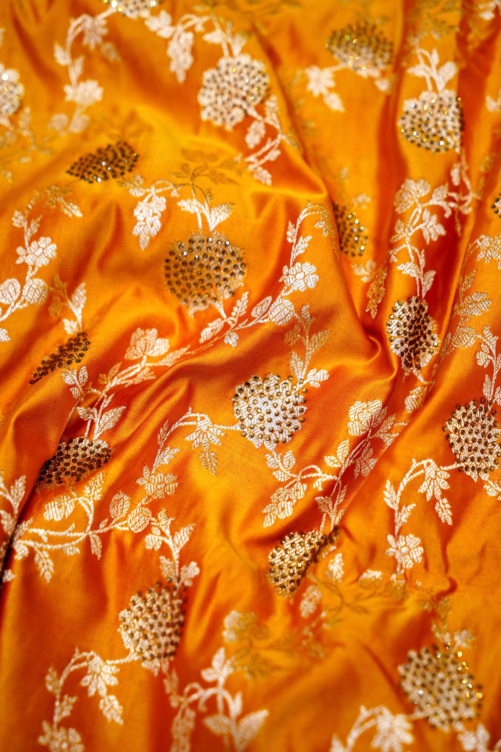 Marigold Yellow Banarasi Semi Katan Silk Saree