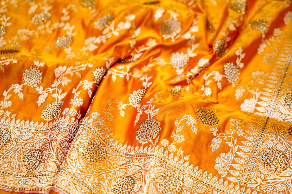 Marigold Yellow Banarasi Semi Katan Silk Saree