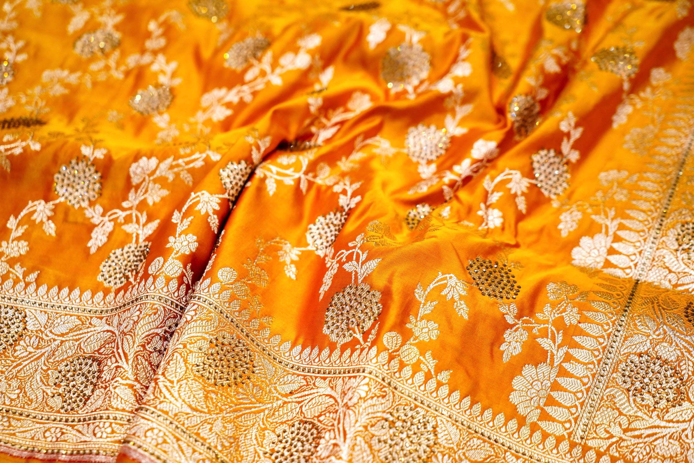 Marigold Yellow Banarasi Semi Katan Silk Saree