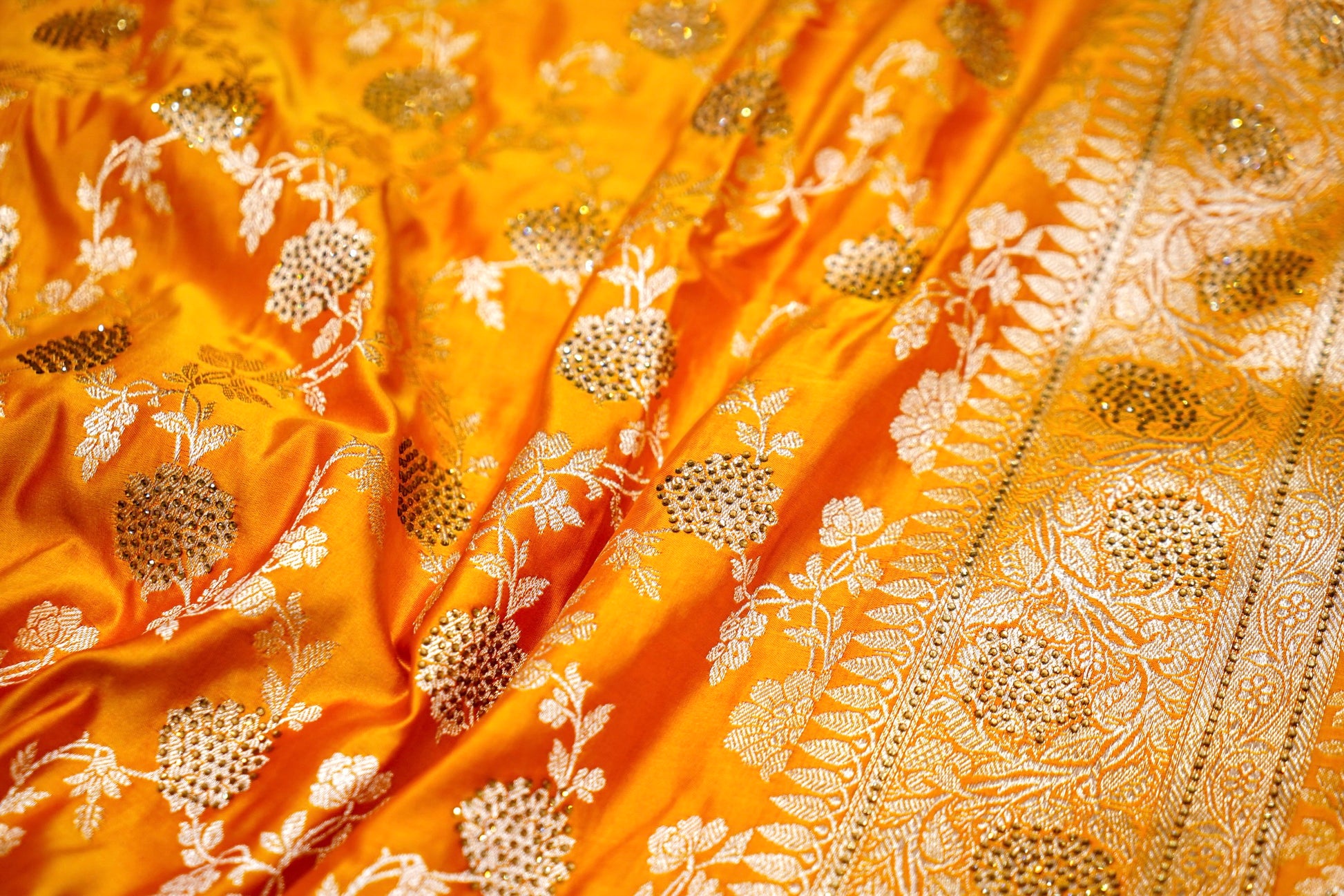 Marigold Yellow Banarasi Semi Katan Silk Saree