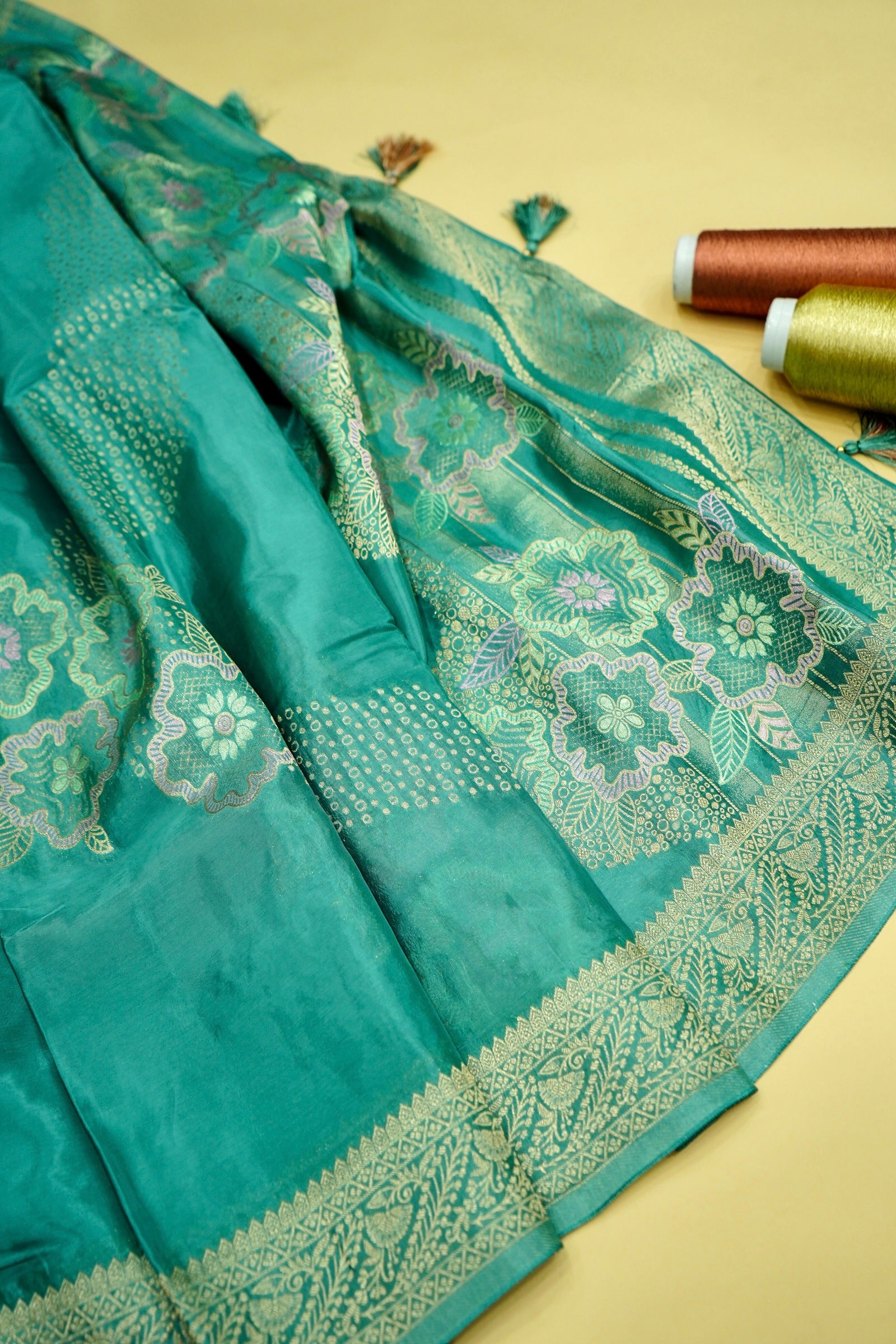 Aqua Teal Banarasi Viscose Saree