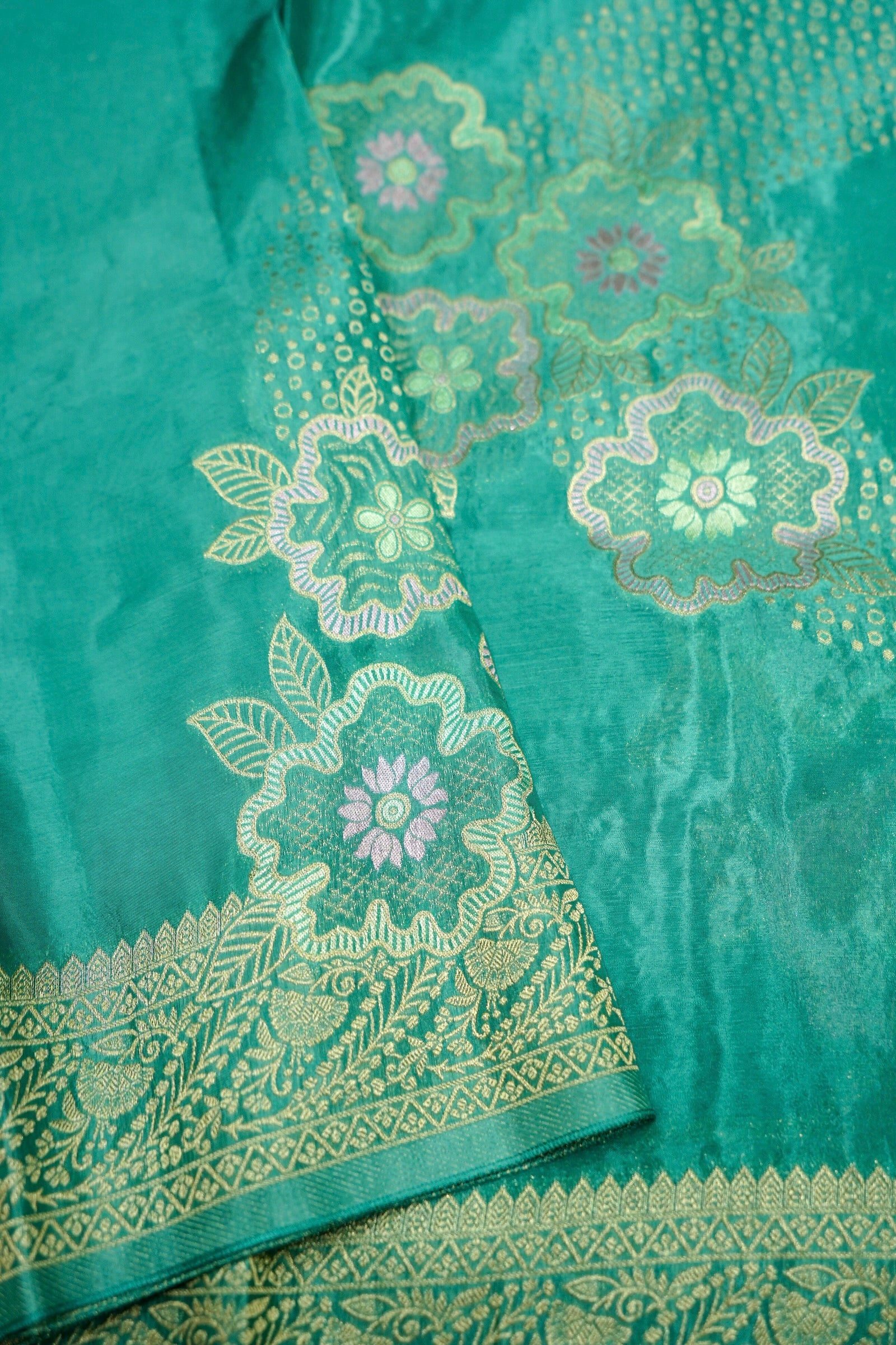 Aqua Teal Banarasi Viscose Saree