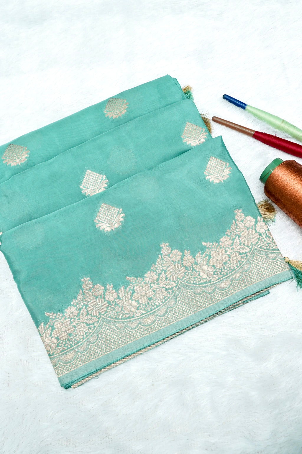 Pista Turquoise Banarasee Dola Silk Saree
