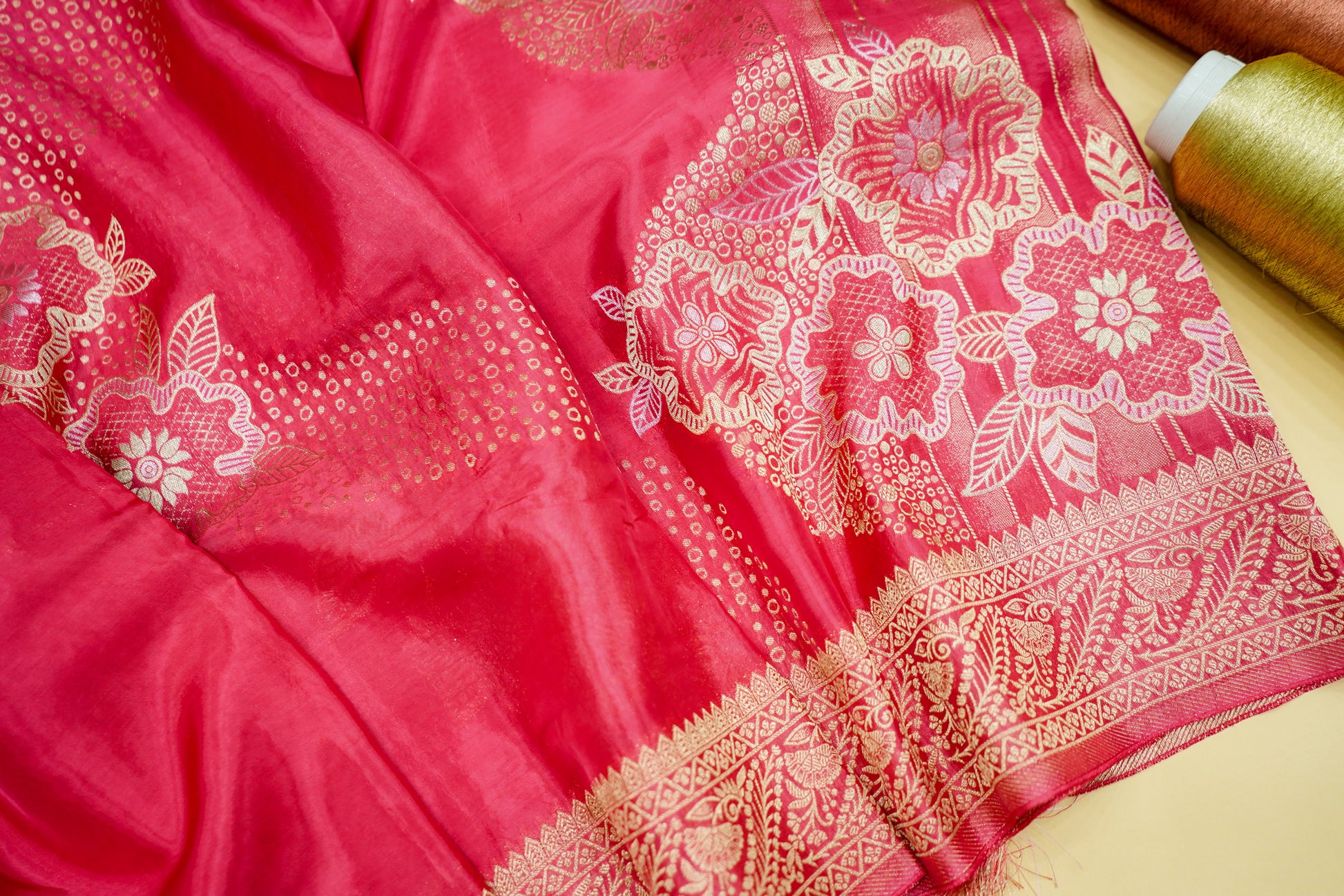 Rose Pink Banarasi Viscose Saree