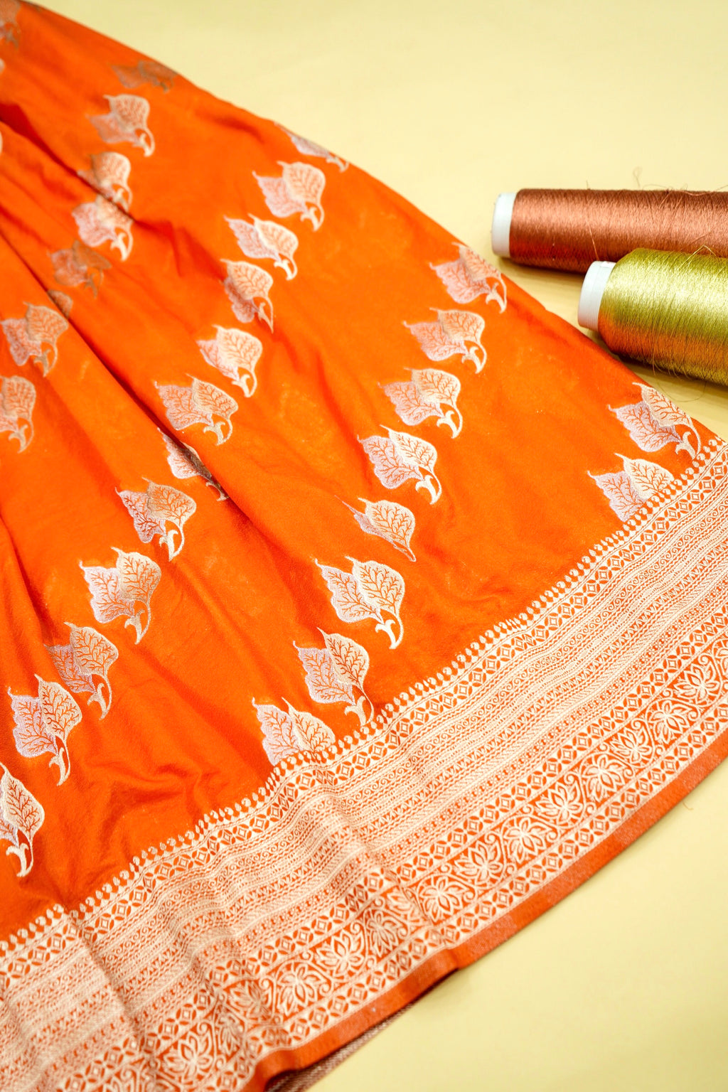 Saffron-Orange Banarasi Georgette Saree