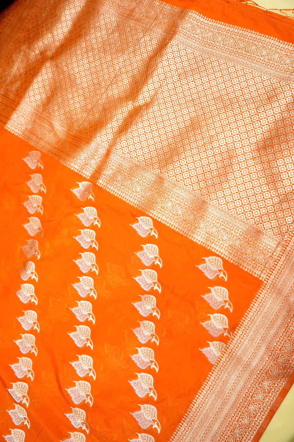 Saffron-Orange Banarasi Georgette Saree