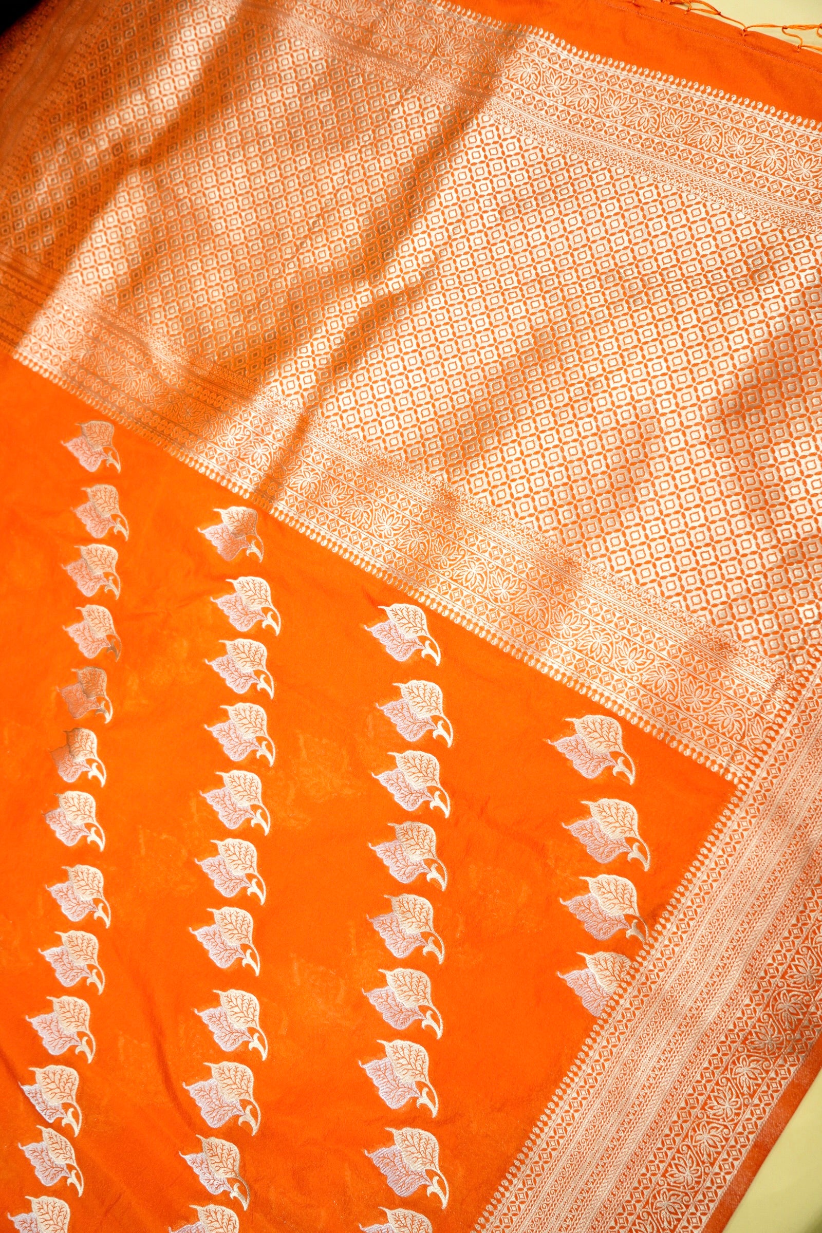 Saffron-Orange Banarasi Georgette Saree