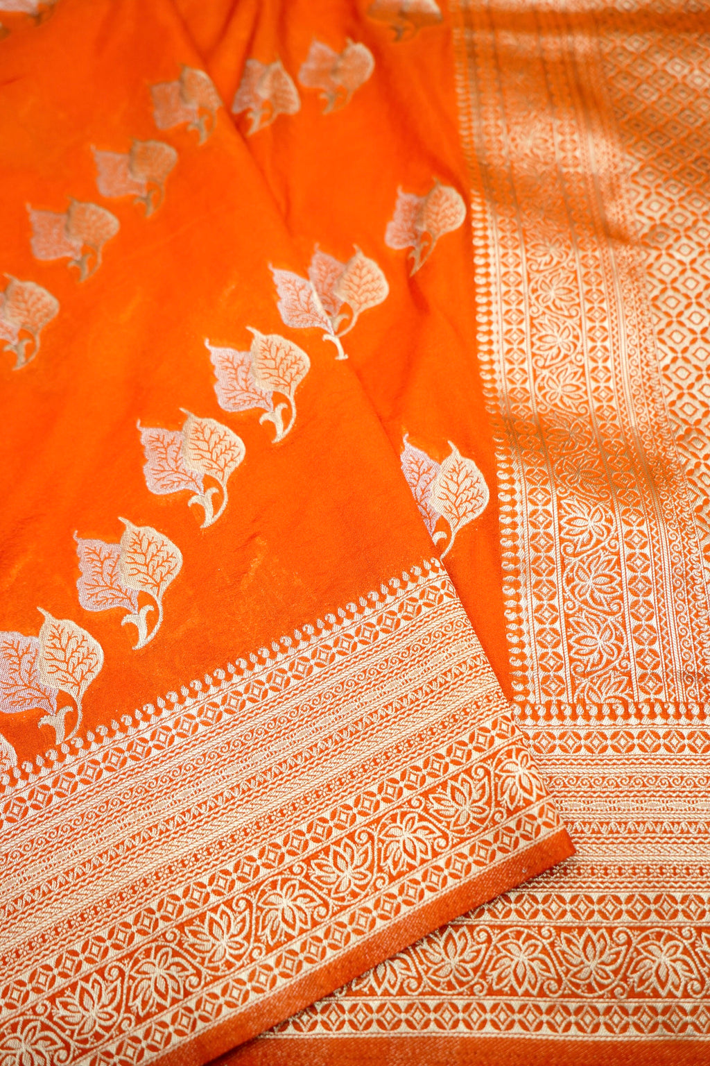 Saffron-Orange Banarasi Georgette Saree