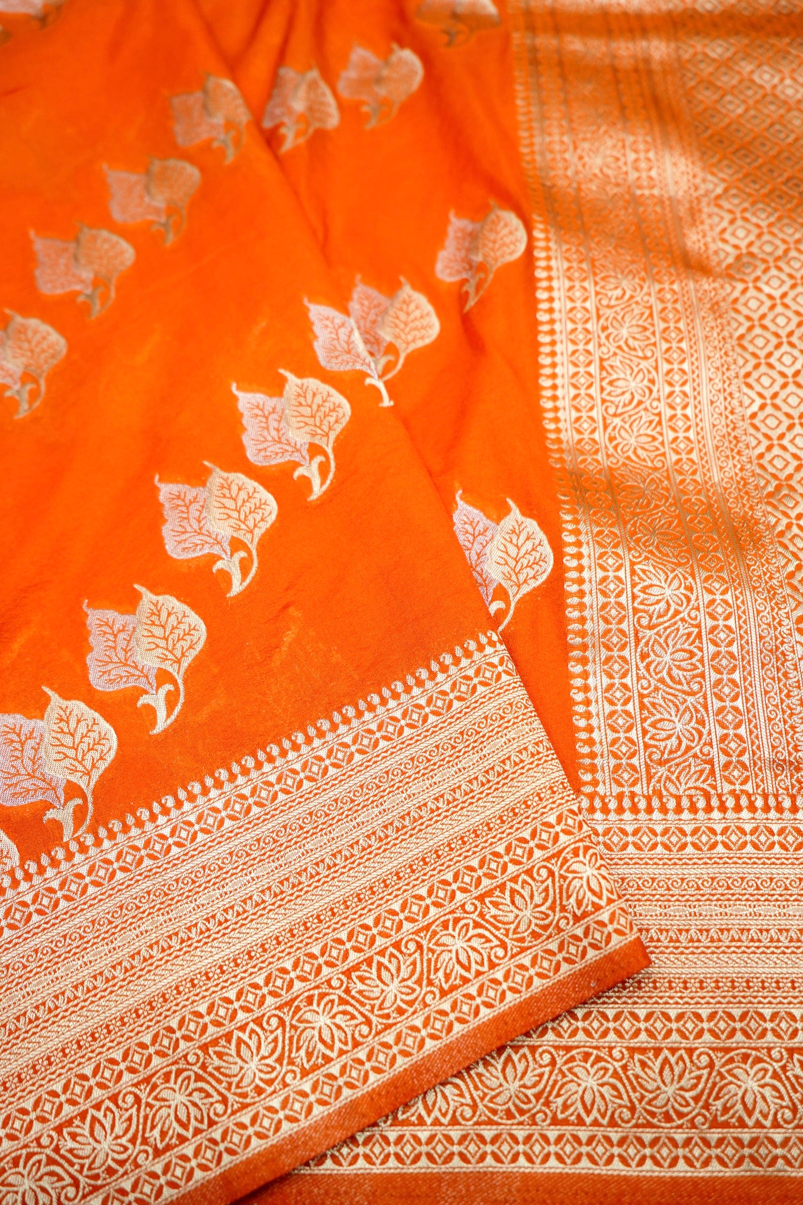 Saffron-Orange Banarasi Georgette Saree