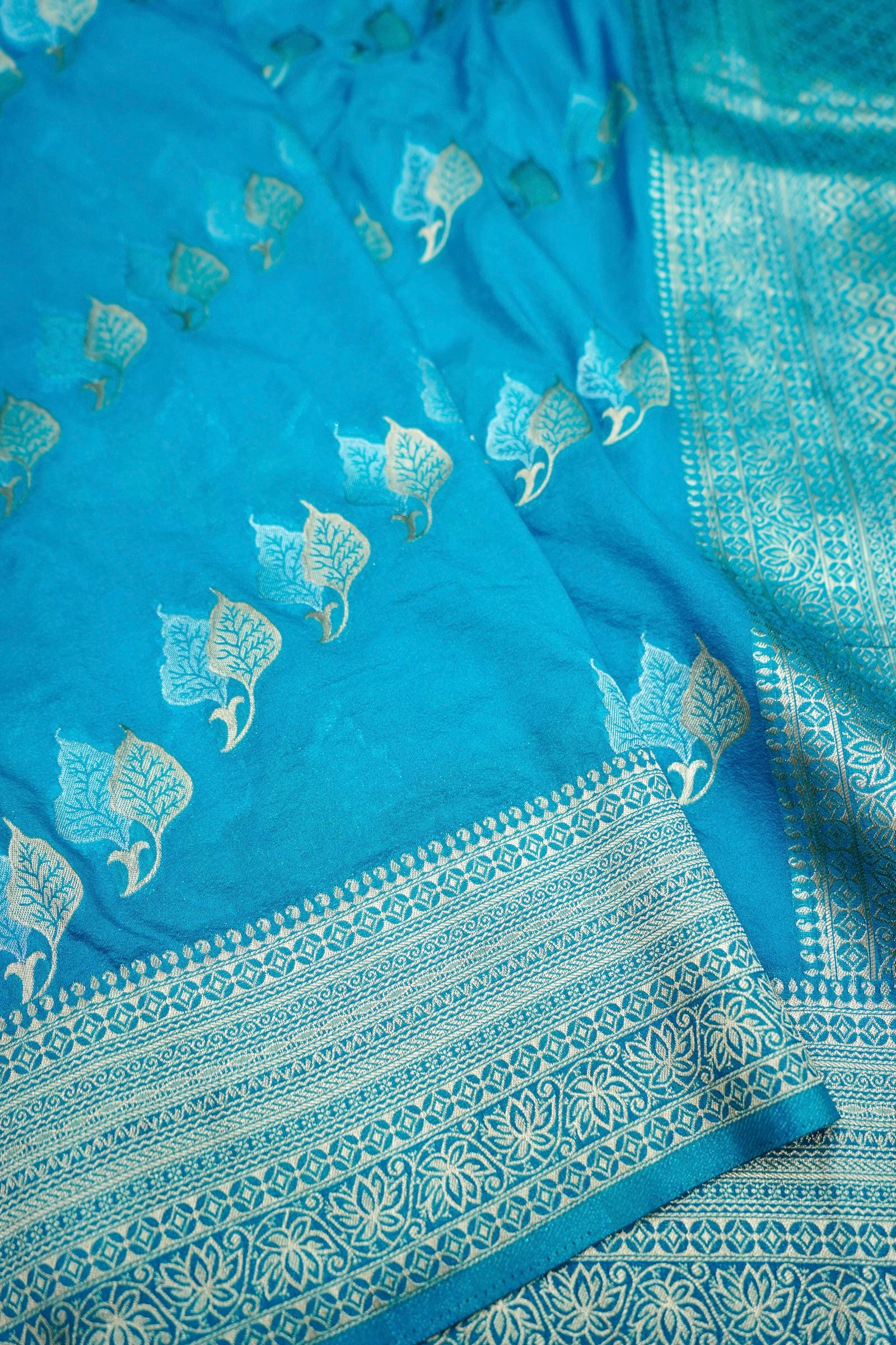 Turquoise Blue Banarasi Georgette Saree