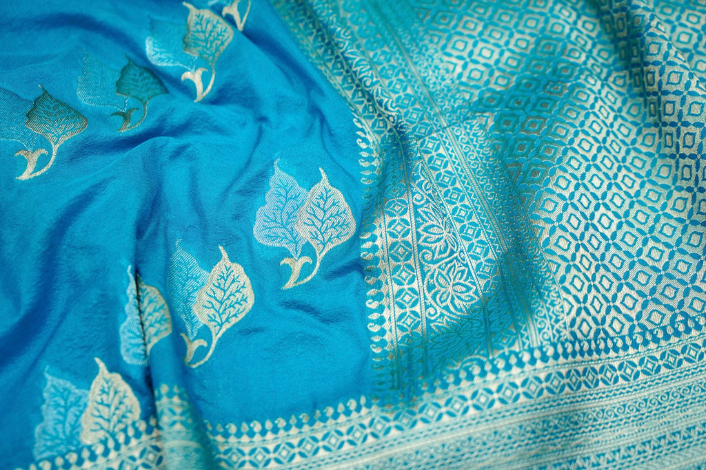 Turquoise Blue Banarasi Georgette Saree