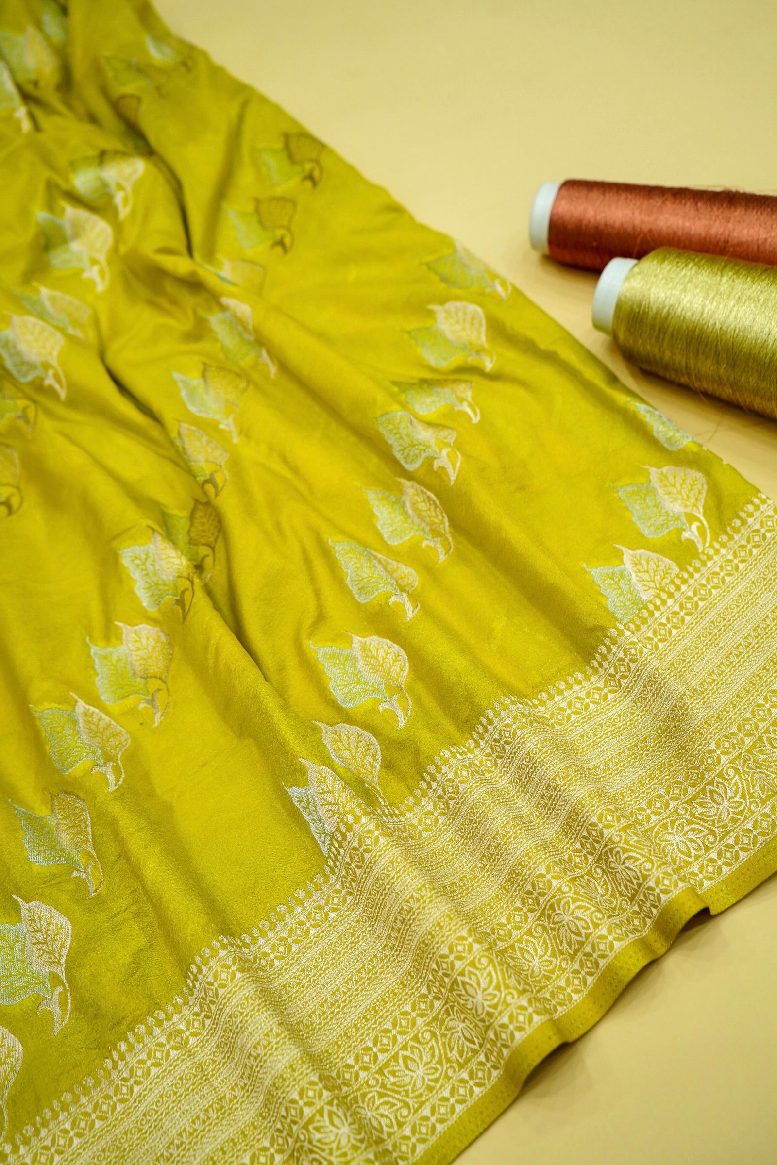 Lime Yellow Banarasi Georgette Saree