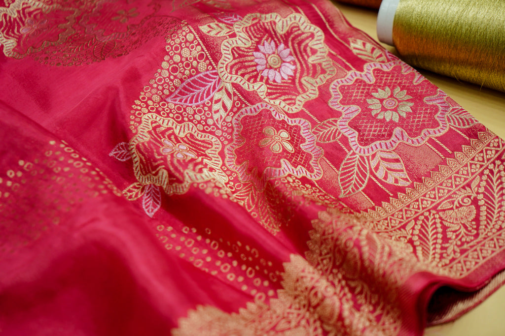 Rose Pink Banarasi Viscose Saree