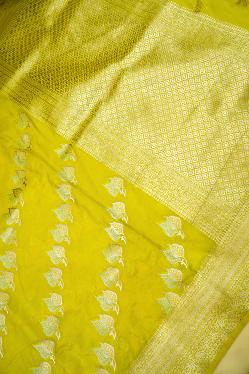 Lime Yellow Banarasi Georgette Saree