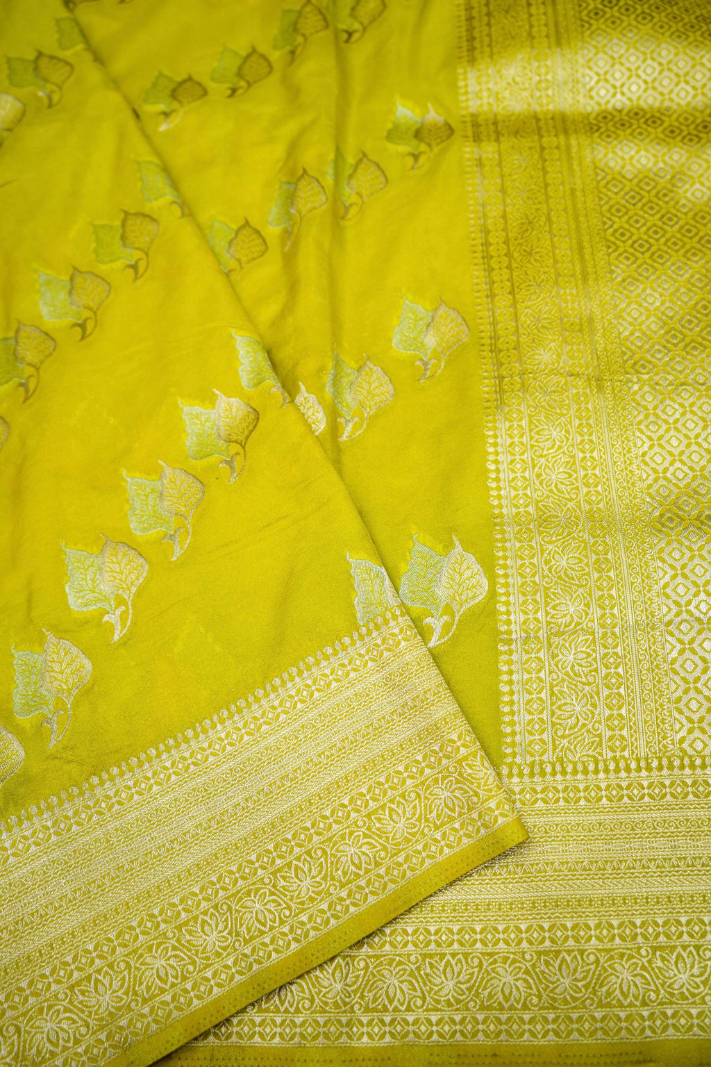 Lime Yellow Banarasi Georgette Saree