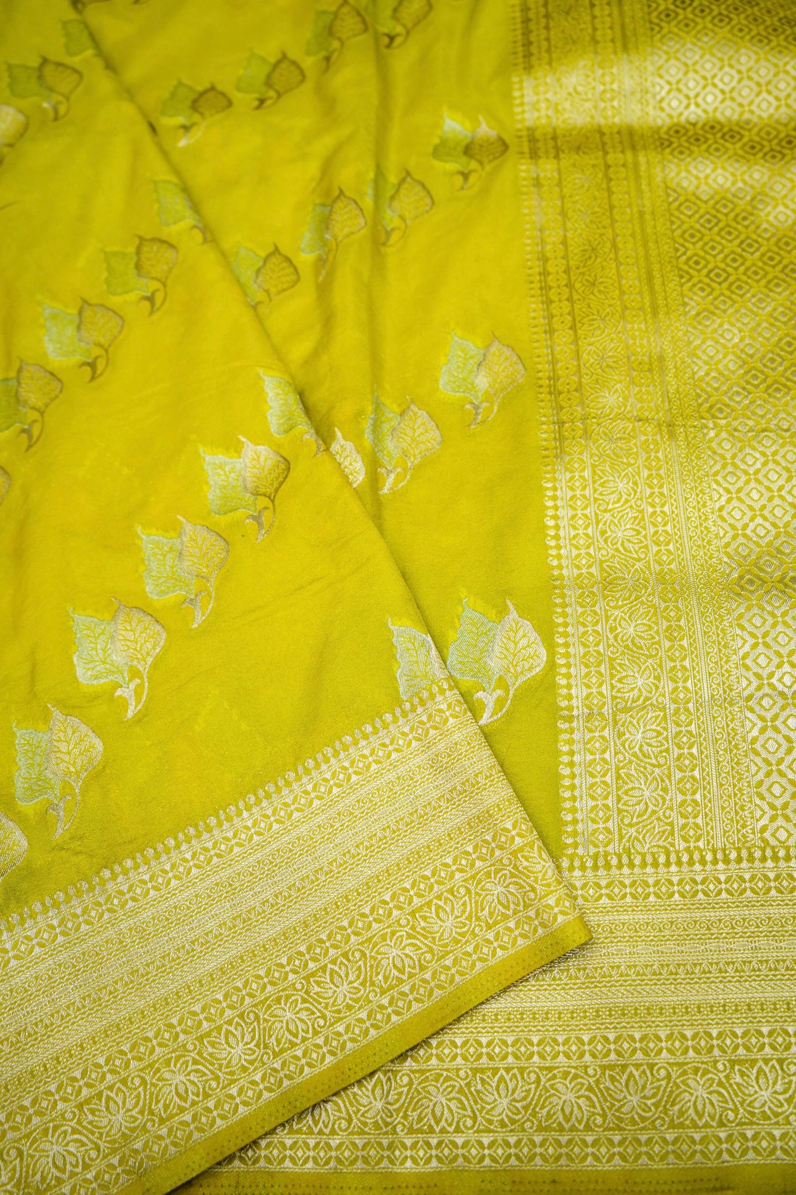 Lime Yellow Banarasi Georgette Saree
