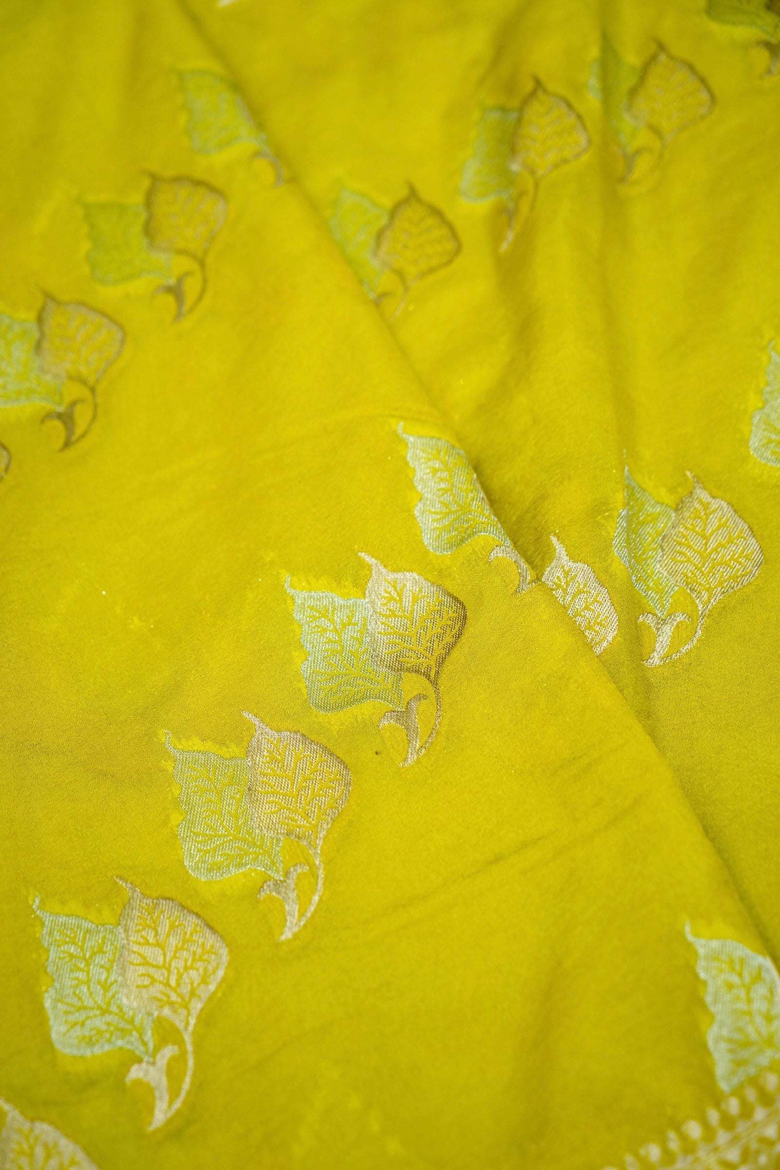 Lime Yellow Banarasi Georgette Saree