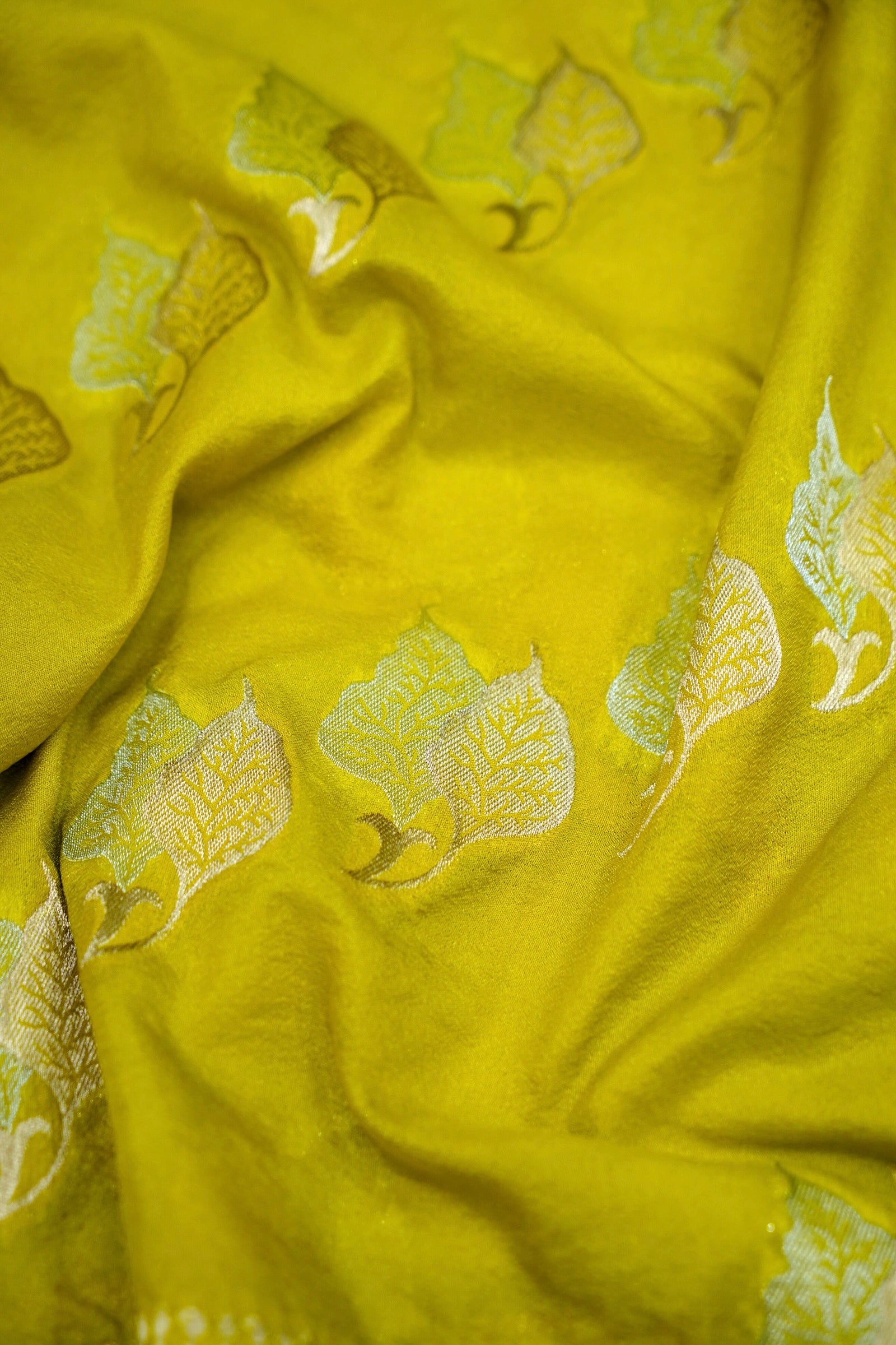 Lime Yellow Banarasi Georgette Saree