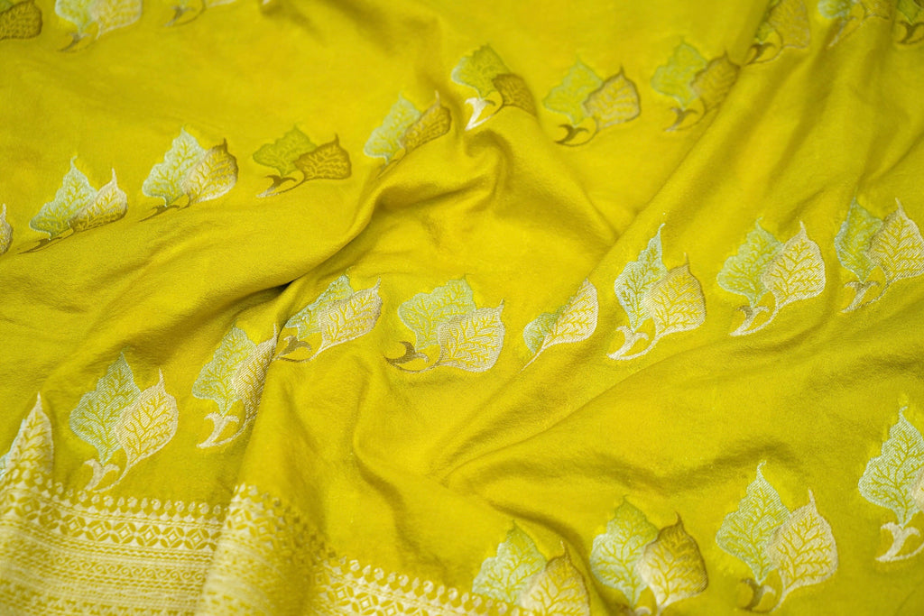 Lime Yellow Banarasi Georgette Saree