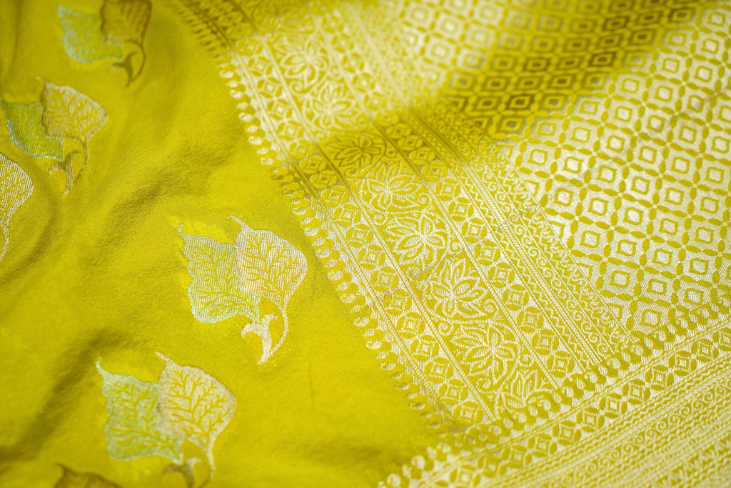 Lime Yellow Banarasi Georgette Saree