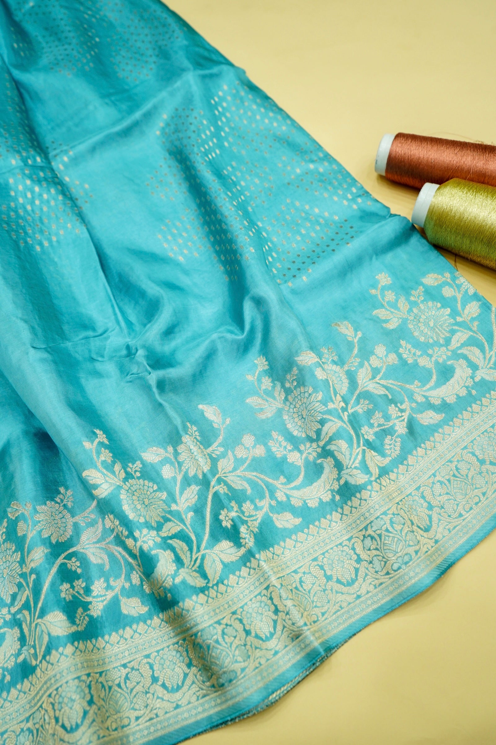 Seafoam Turquoise Banarasi Viscose Rich Silk Saree