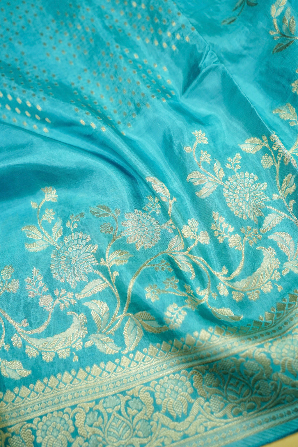 Seafoam Turquoise Banarasi Viscose Rich Silk Saree