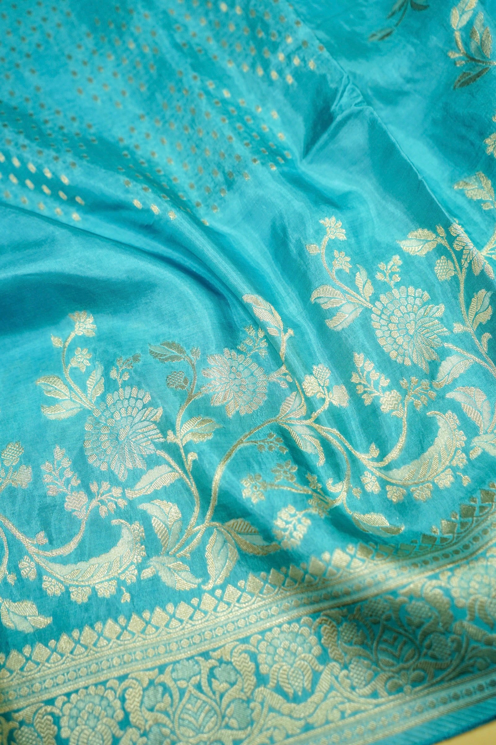 Seafoam Turquoise Banarasi Viscose Rich Silk Saree