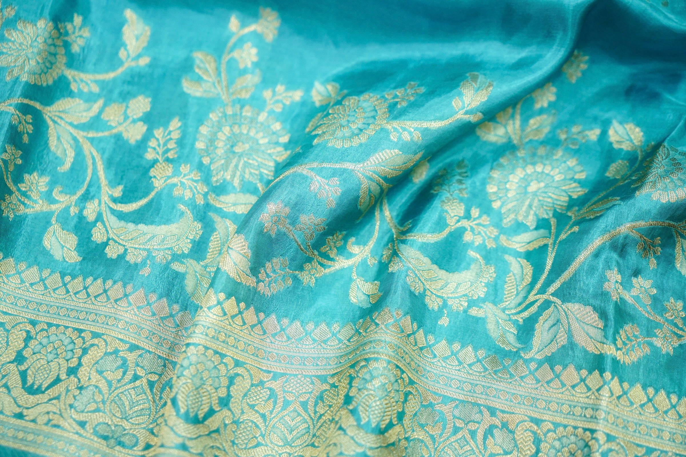 Seafoam Turquoise Banarasi Viscose Rich Silk Saree