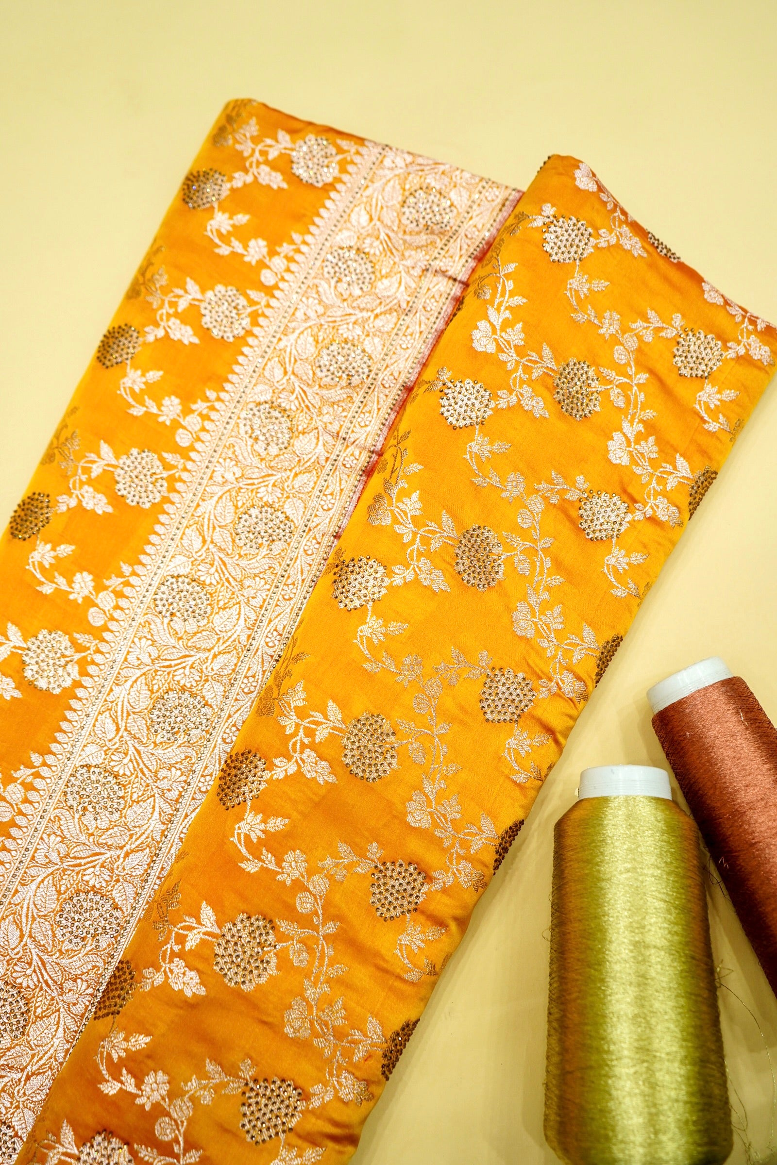 Marigold Yellow Banarasi Semi Katan Silk Saree