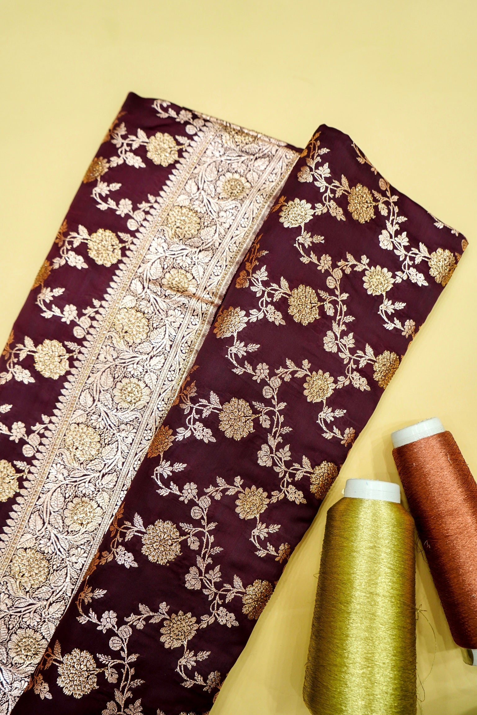 Deep Royal Maroon Banarasi Semi Katan Silk Saree