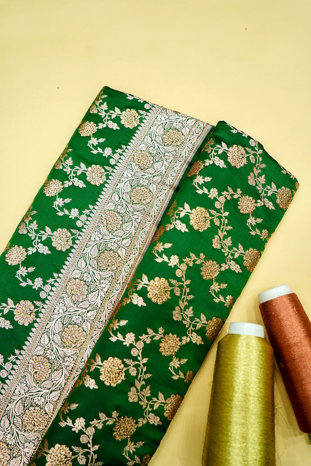 Emerald Green Banarasi Semi Katan Silk Saree