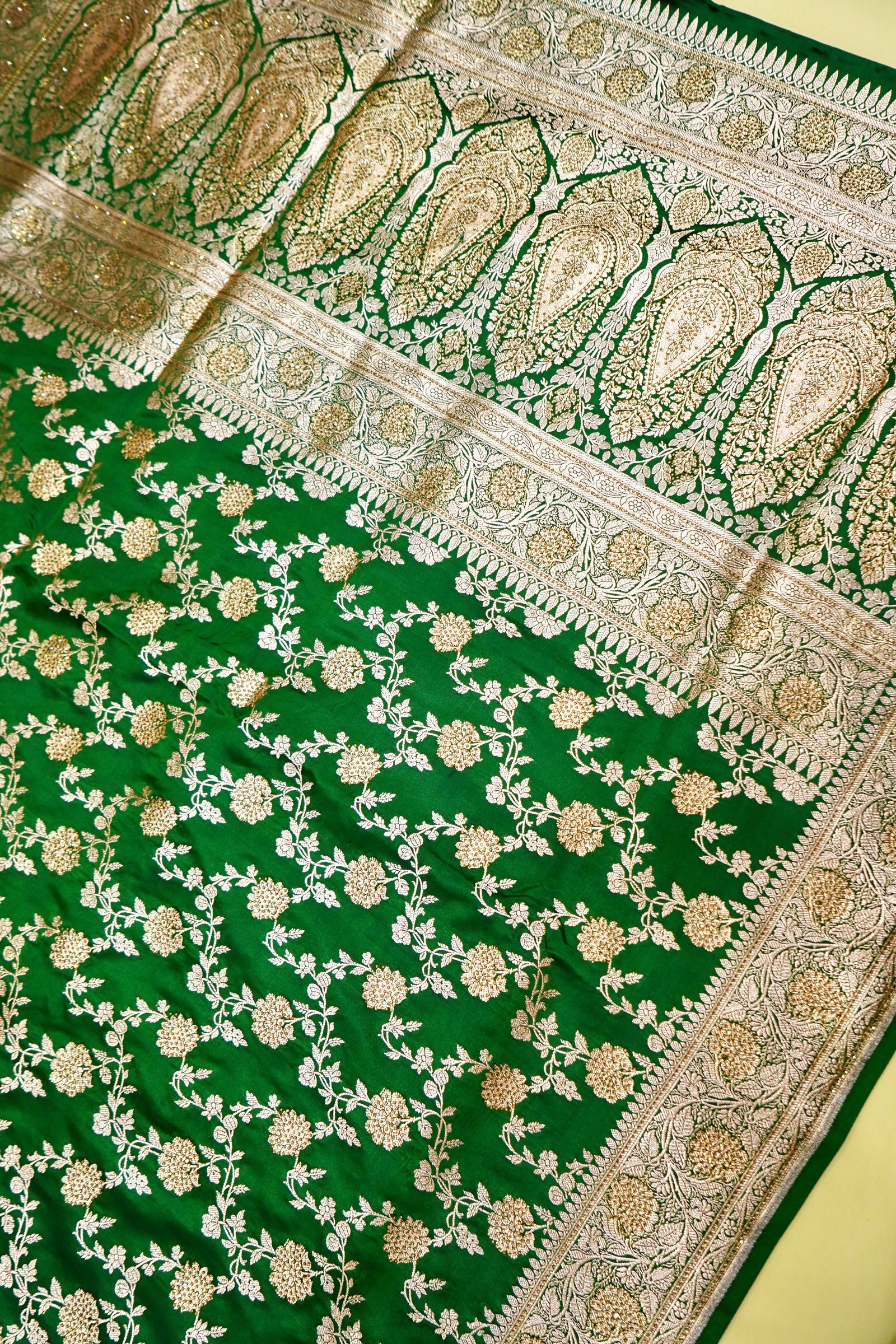 Emerald Green Banarasi Semi Katan Silk Saree