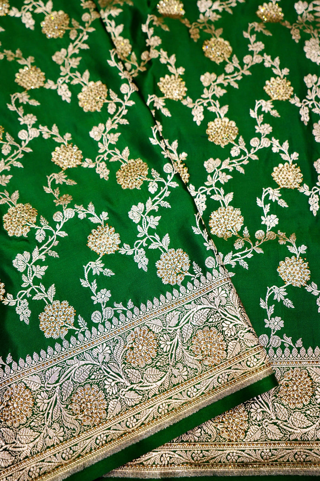 Emerald Green Banarasi Semi Katan Silk Saree