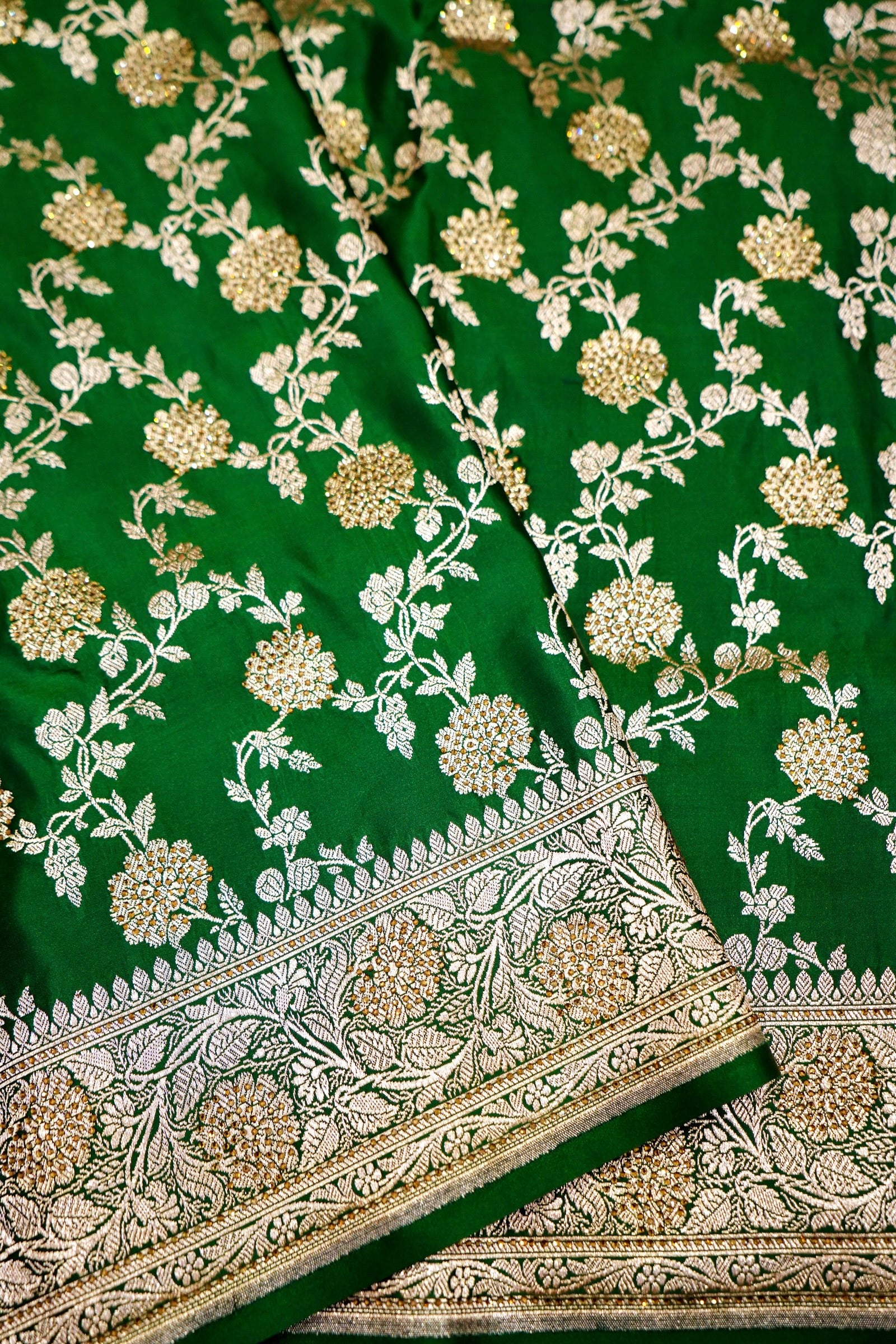 Emerald Green Banarasi Semi Katan Silk Saree