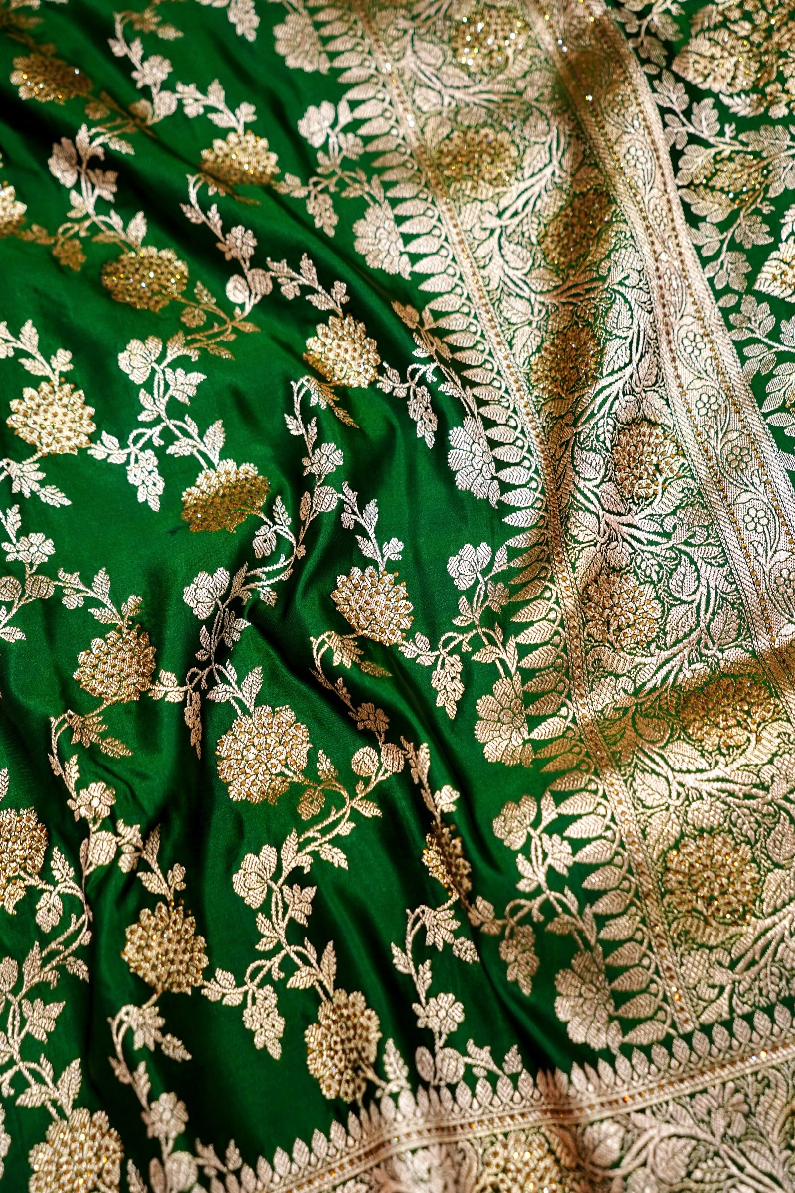Emerald Green Banarasi Semi Katan Silk Saree